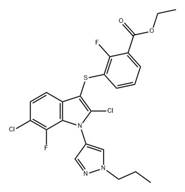 Aigéad Beinsóch, 3-[[2,6-déchlóra-7-fluara-1-(1-próipil-1H-pirazól-4-il )-1H-indol-3-yl]thio]-2-fluoro-, Ethyl Ester (ACI) Uimh. CAS: 1782070-79-4